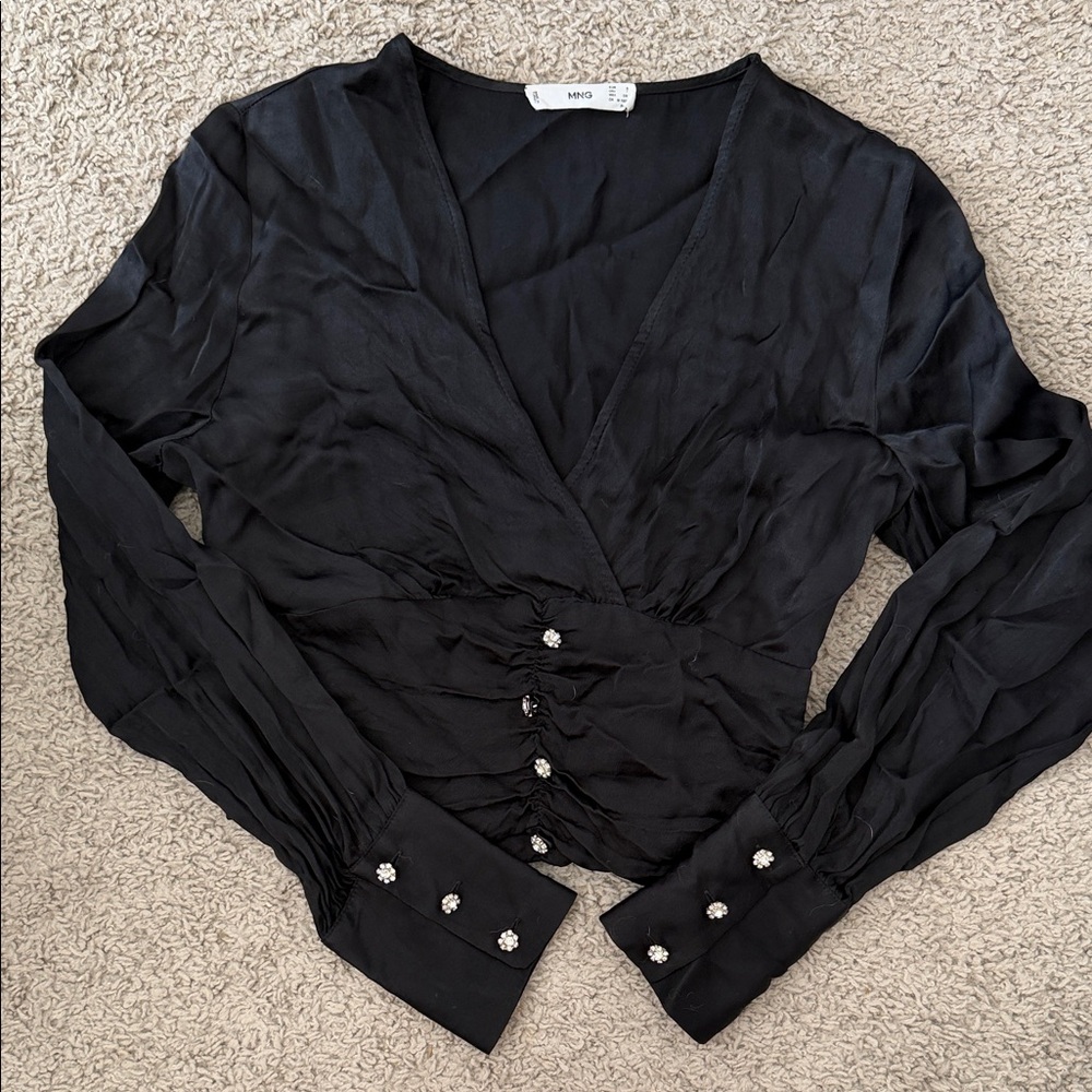 Mango Satin V Neck Blouse